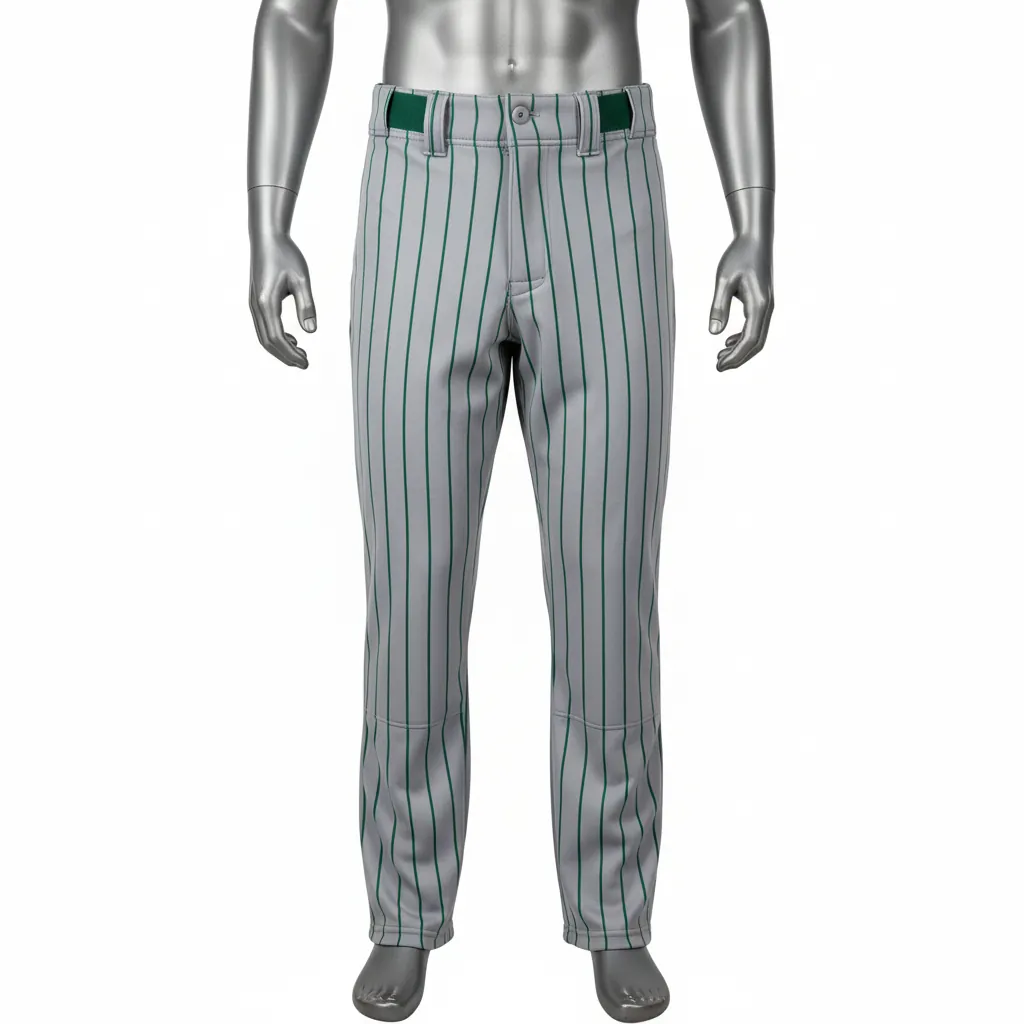 Custom Baseball Full Length Baseball Pant - Gray, Green - Forest Pinstripe - Front View - Kinexa Sportswear
