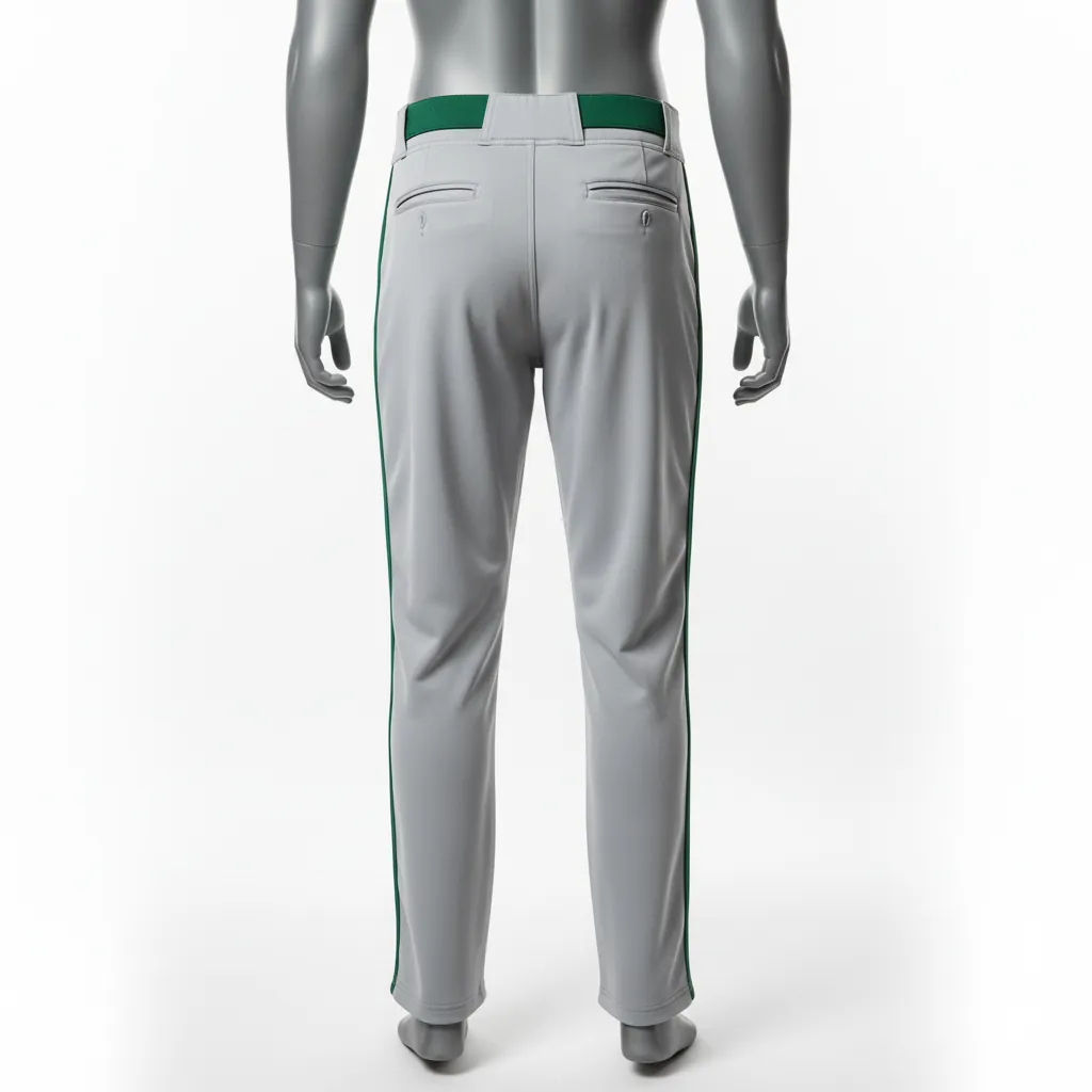 Custom Baseball Full Length Baseball Pant - Gray, Green - Forest Single Piped - Back View - Kinexa Sportswear