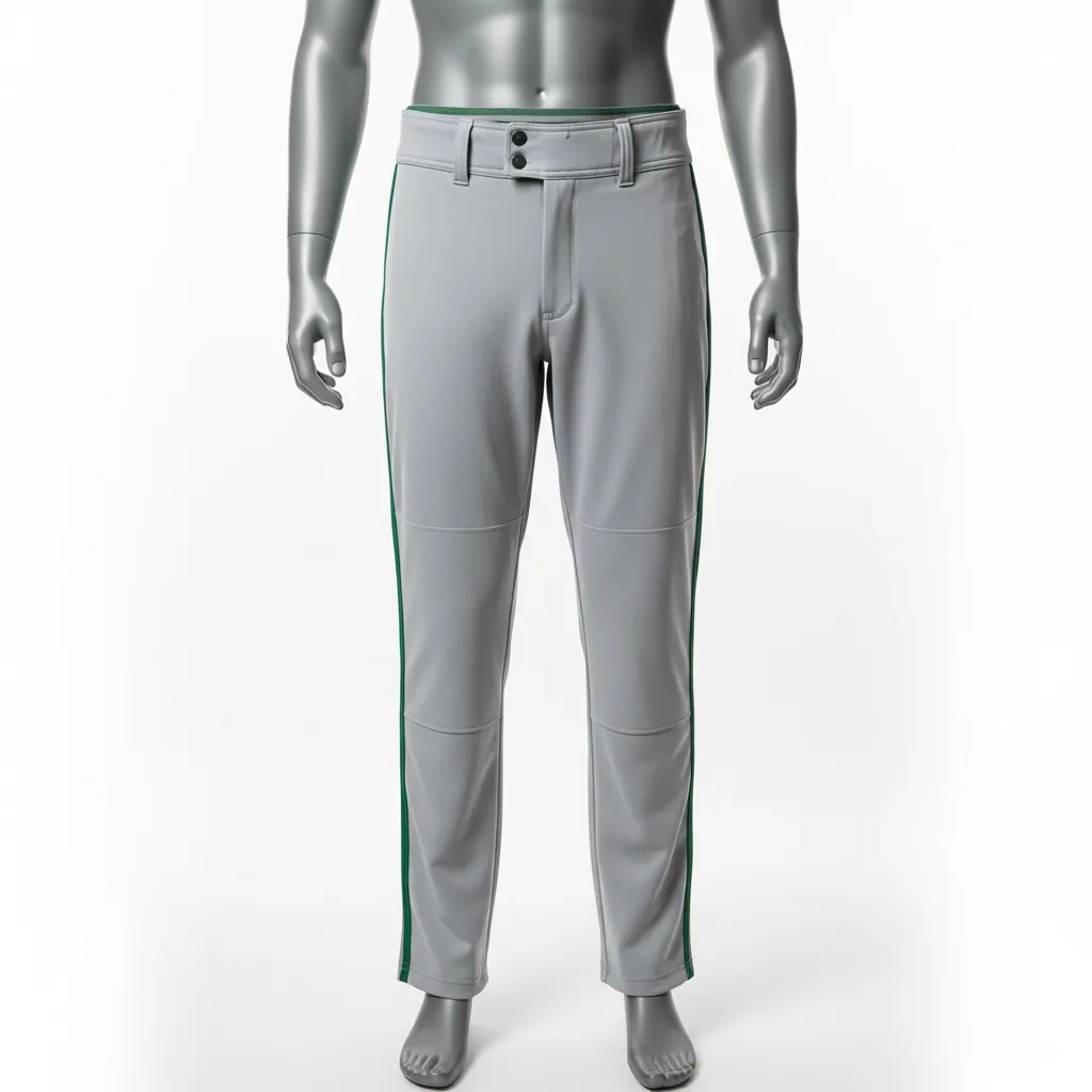 Custom Baseball Full Length Baseball Pant - Gray, Green - Forest Single Piped - Front View - Kinexa Sportswear