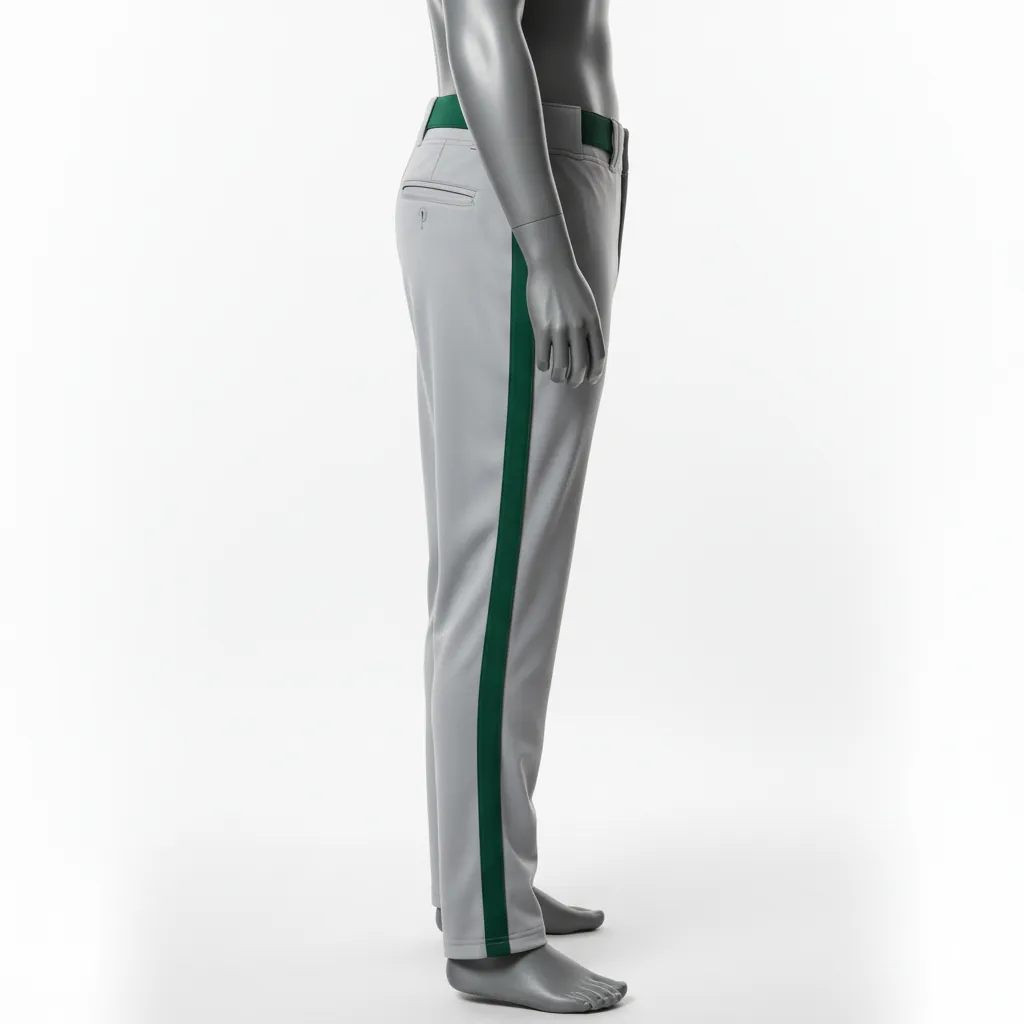 Custom Baseball Full Length Baseball Pant - Gray, Green - Forest Single Piped - Side View - Kinexa Sportswear