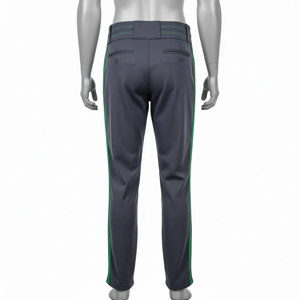 Custom Baseball Full Length Baseball Pant - Gray, Green - Kelly Double Piped - Back View - Kinexa Sportswear