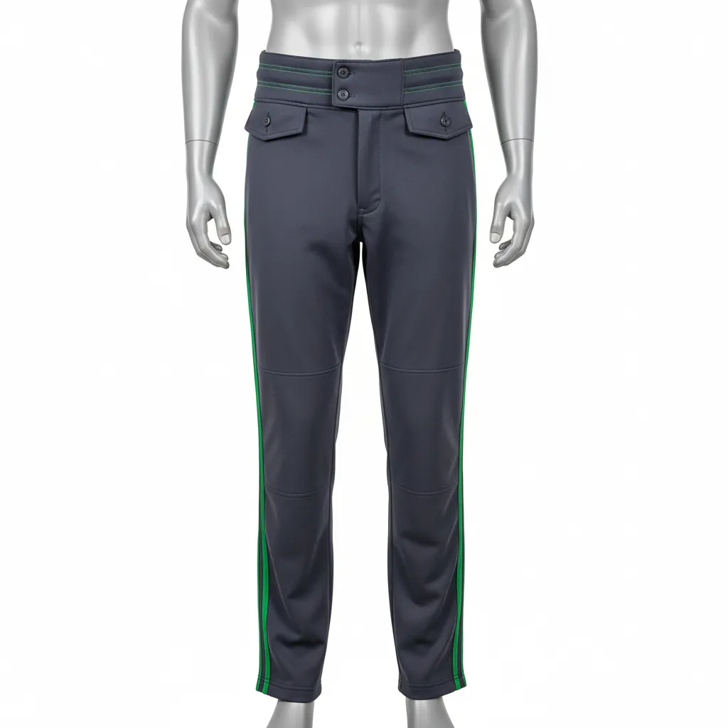 Custom Baseball Full Length Baseball Pant - Gray, Green - Kelly Double Piped - Front View - Kinexa Sportswear