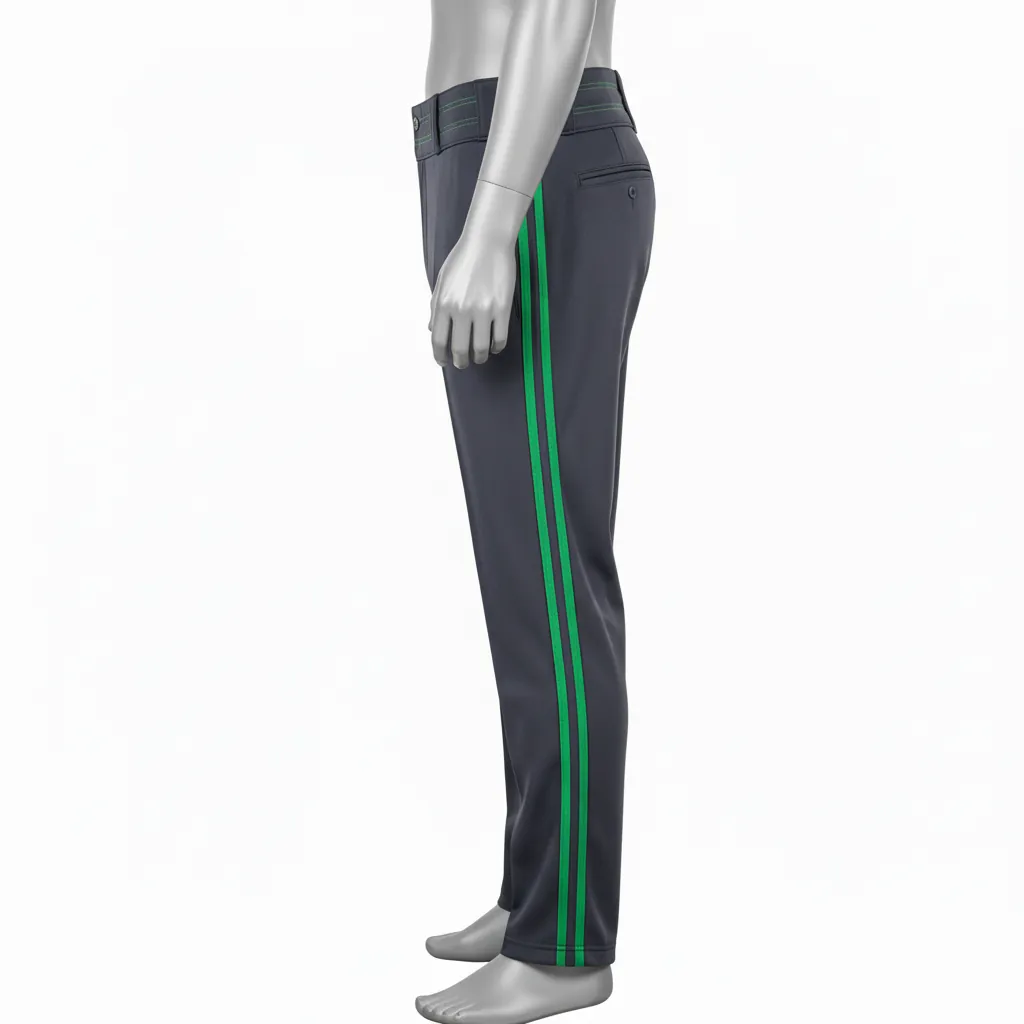 Custom Baseball Full Length Baseball Pant - Gray, Green - Kelly Double Piped - Side View - Kinexa Sportswear