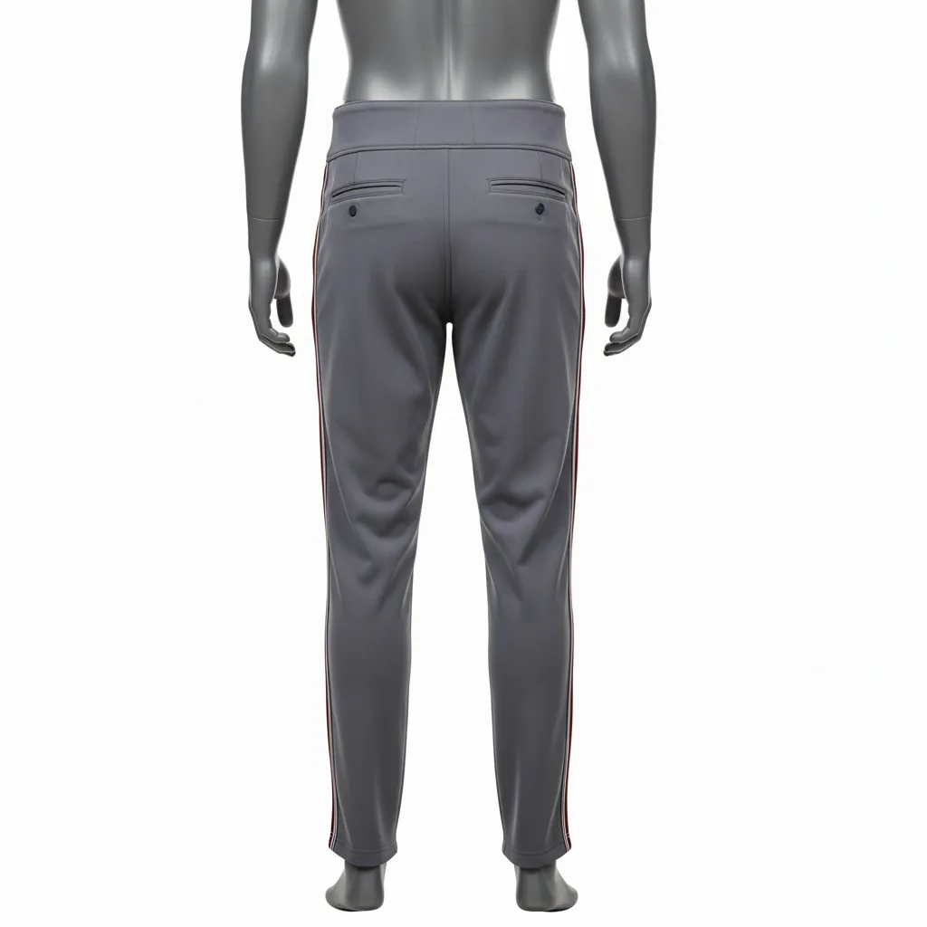 Custom Baseball Full Length Baseball Pant - Gray, Maroon - Double Piped - Back View - Kinexa Sportswear