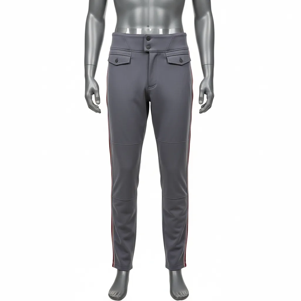 Custom Baseball Full Length Baseball Pant - Gray, Maroon - Double Piped - Front View - Kinexa Sportswear