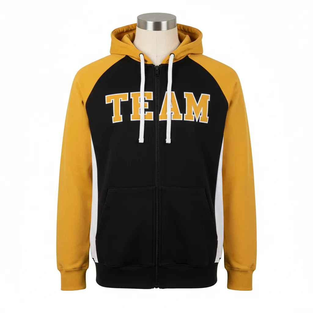 Custom Baseball Full Zip Baseball Hoodie - Black, Gold - Fullzip Colorblock - Front View - Kinexa Sportswear