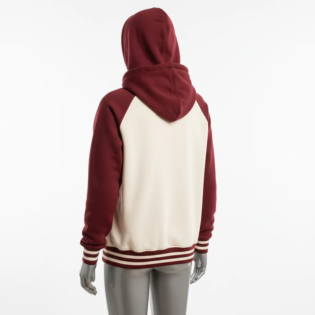 Custom Baseball Full Zip Baseball Hoodie - Cream, Burgundy - Fullzip Varsity Retro - Back View - Kinexa Sportswear
