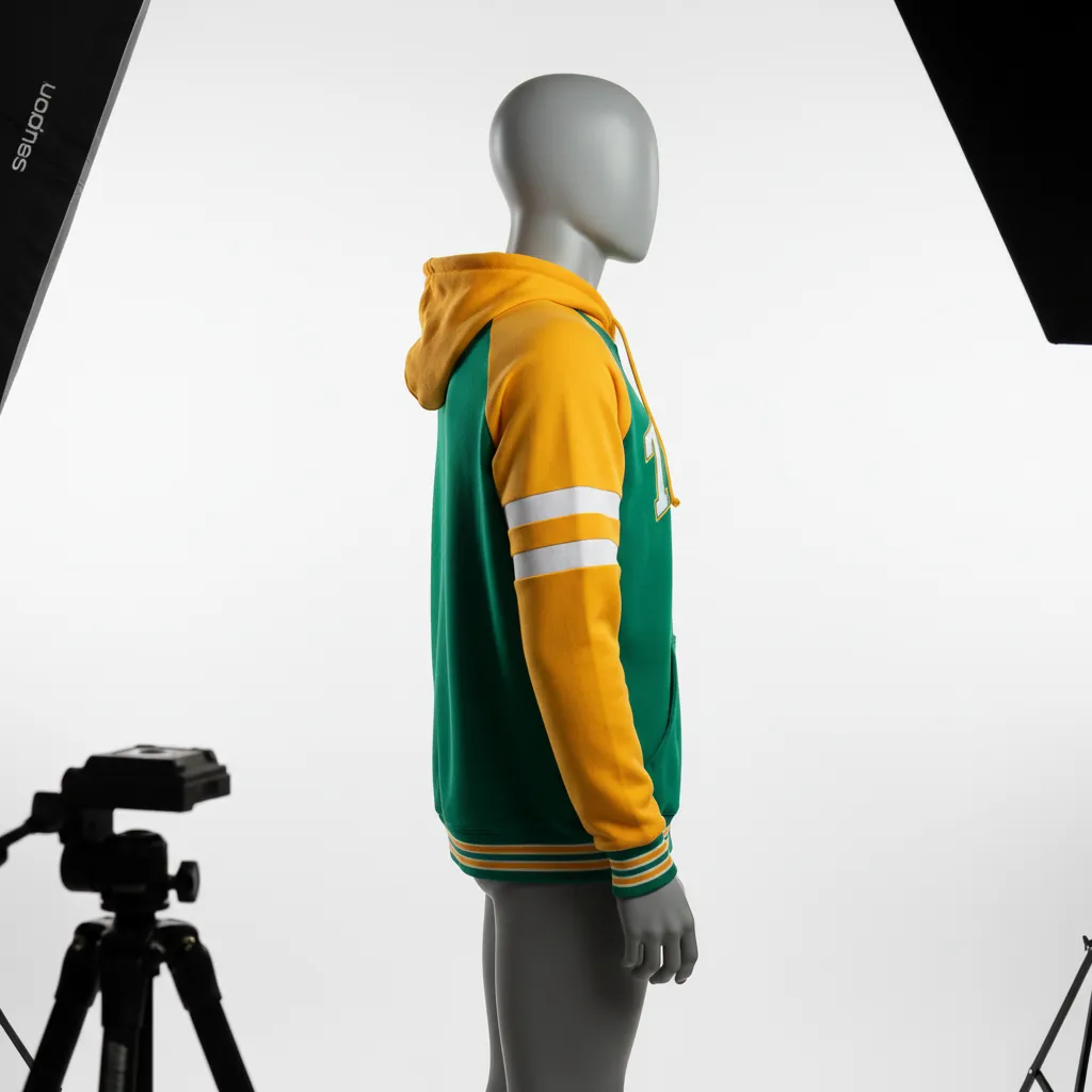 Custom Baseball Full Zip Baseball Hoodie - Green, Gold - Fullzip Kelly Varsity Retro - Back View - Kinexa Sportswear