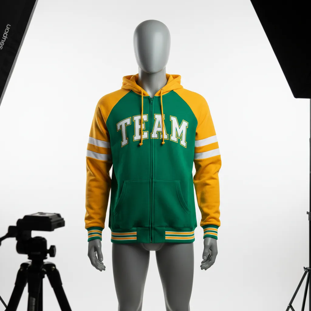 Custom Baseball Full Zip Baseball Hoodie - Green, Gold - Fullzip Kelly Varsity Retro - Front View - Kinexa Sportswear