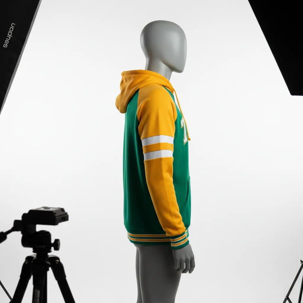 Custom Baseball Full Zip Baseball Hoodie - Green, Gold - Fullzip Kelly Varsity Retro - Side View - Kinexa Sportswear