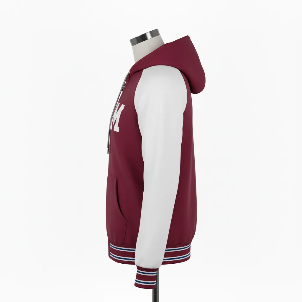 Custom Baseball Full Zip Baseball Hoodie - Maroon - Fullzip Solid - Side View - Kinexa Sportswear