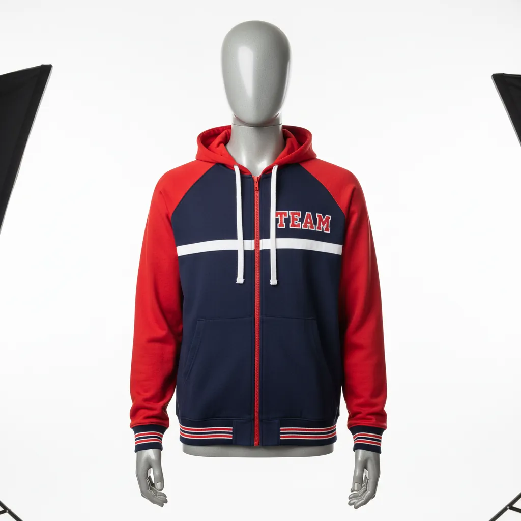 Custom Baseball Full Zip Baseball Hoodie - Navy, Red - Fullzip Classic Varsity Retro - Front View - Kinexa Sportswear