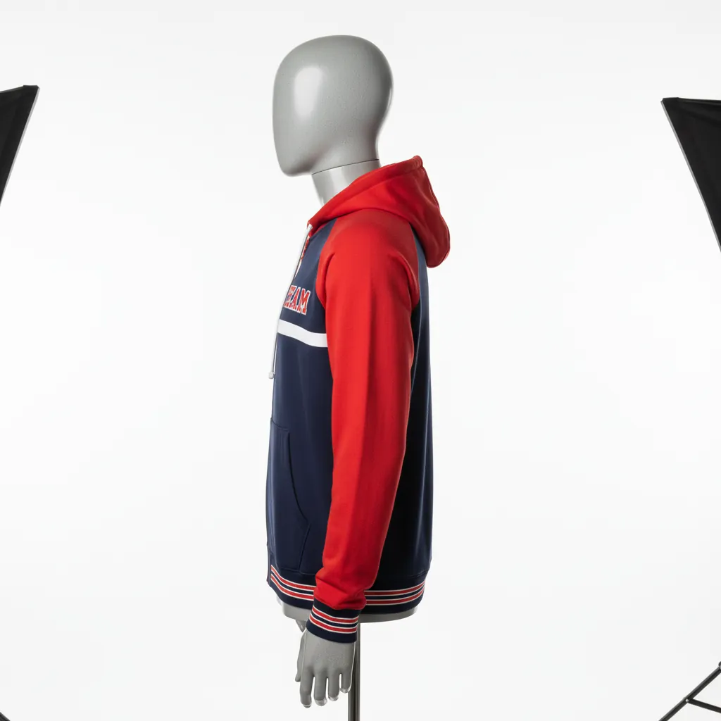 Custom Baseball Full Zip Baseball Hoodie - Navy, Red - Fullzip Classic Varsity Retro - Side View - Kinexa Sportswear