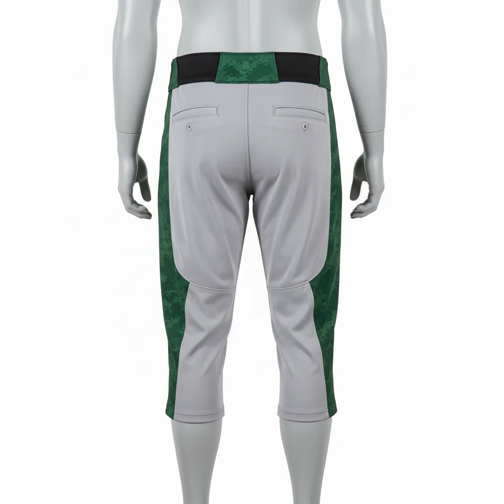 Custom Baseball Knicker Style Baseball Pant - Gray, Green - Forest Digital Camo Side Panel - Back View - Kinexa Sportswear