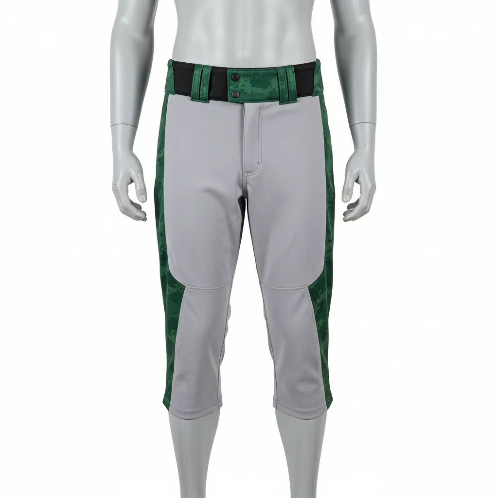Custom Baseball Knicker Style Baseball Pant - Gray, Green - Forest Digital Camo Side Panel - Front View - Kinexa Sportswear