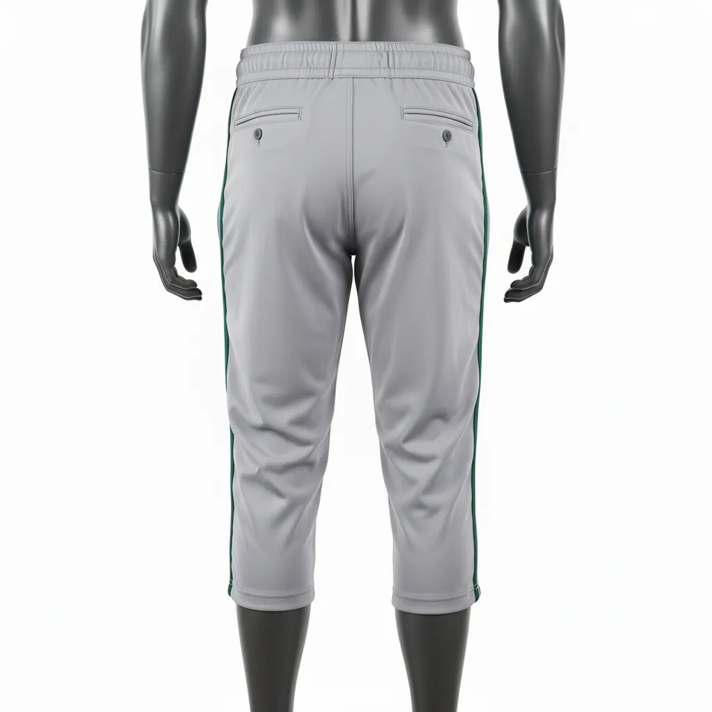 Custom Baseball Knicker Style Baseball Pant - Gray, Green - Forest Double Piped - Back View - Kinexa Sportswear