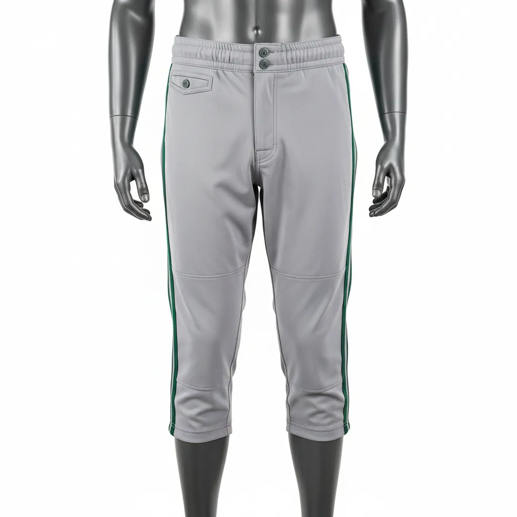 Custom Baseball Knicker Style Baseball Pant - Gray, Green - Forest Double Piped - Front View - Kinexa Sportswear