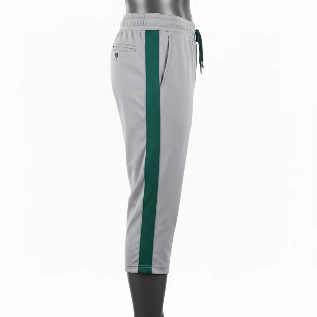 Custom Baseball Knicker Style Baseball Pant - Gray, Green - Forest Double Piped - Side View - Kinexa Sportswear