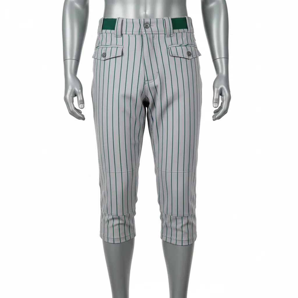 Custom Baseball Knicker Style Baseball Pant - Gray, Green - Forest Pinstripe - Front View - Kinexa Sportswear