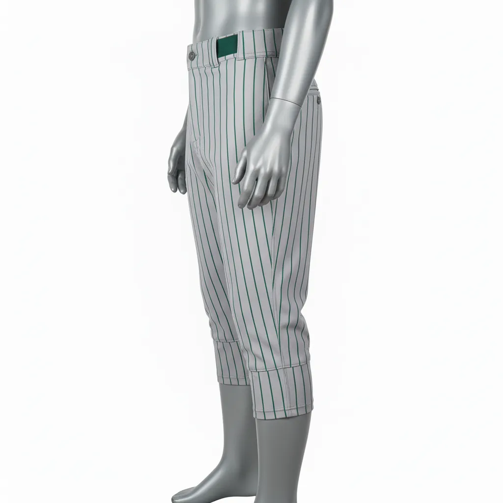 Custom Baseball Knicker Style Baseball Pant - Gray, Green - Forest Pinstripe - Side View - Kinexa Sportswear