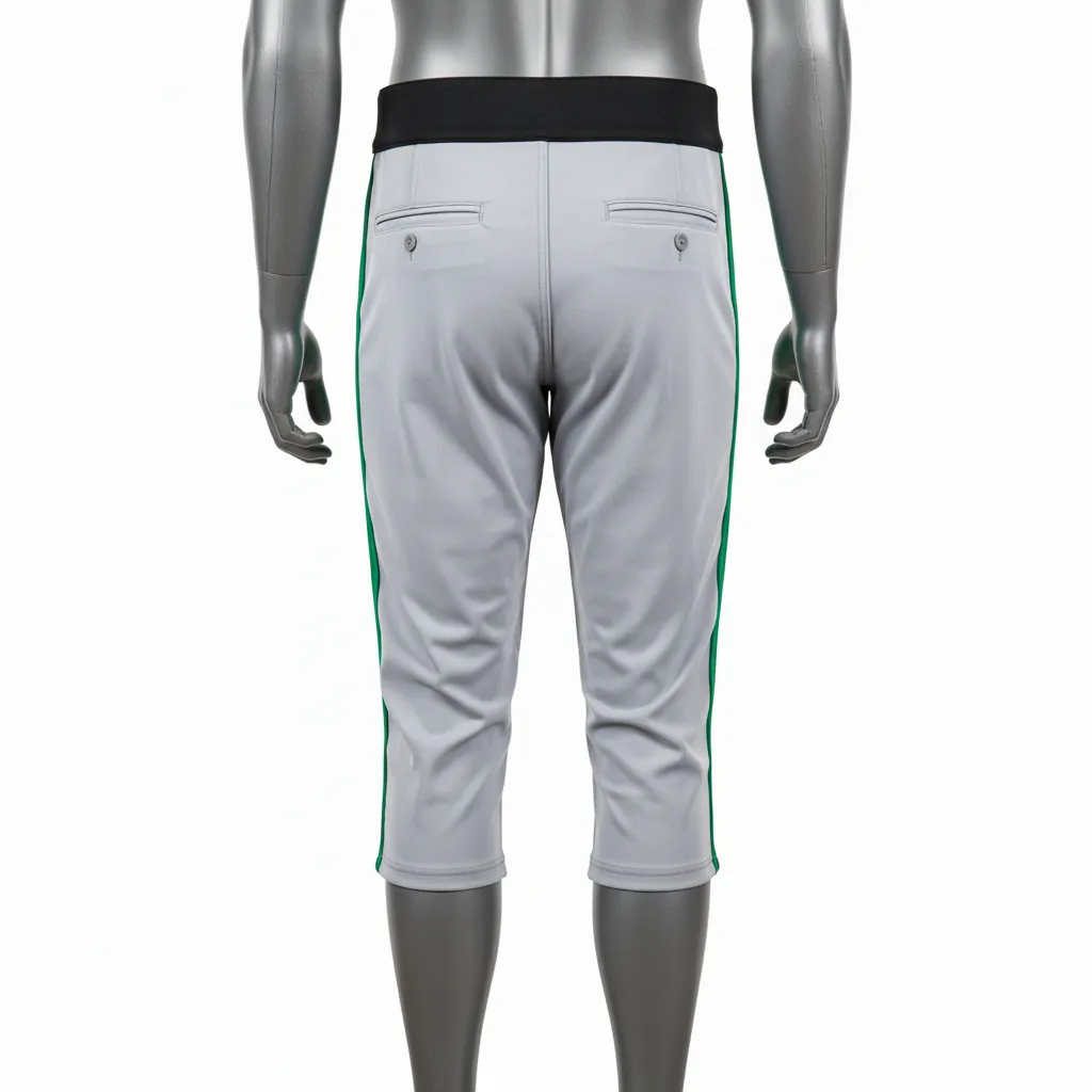 Custom Baseball Knicker Style Baseball Pant - Gray, Green - Kelly Double Piped - Back View - Kinexa Sportswear
