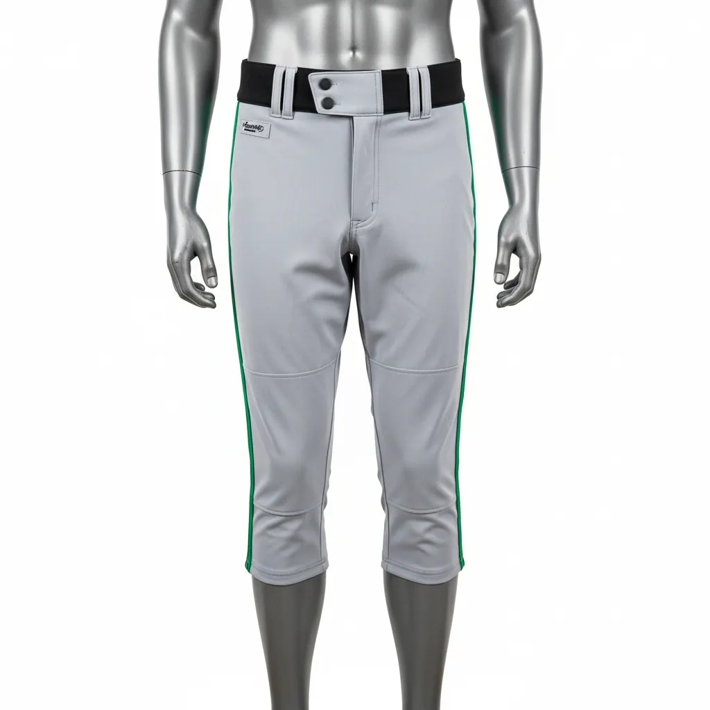 Custom Baseball Knicker Style Baseball Pant - Gray, Green - Kelly Double Piped - Front View - Kinexa Sportswear