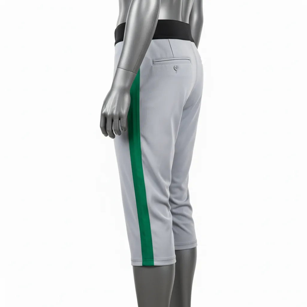 Custom Baseball Knicker Style Baseball Pant - Gray, Green - Kelly Double Piped - Side View - Kinexa Sportswear