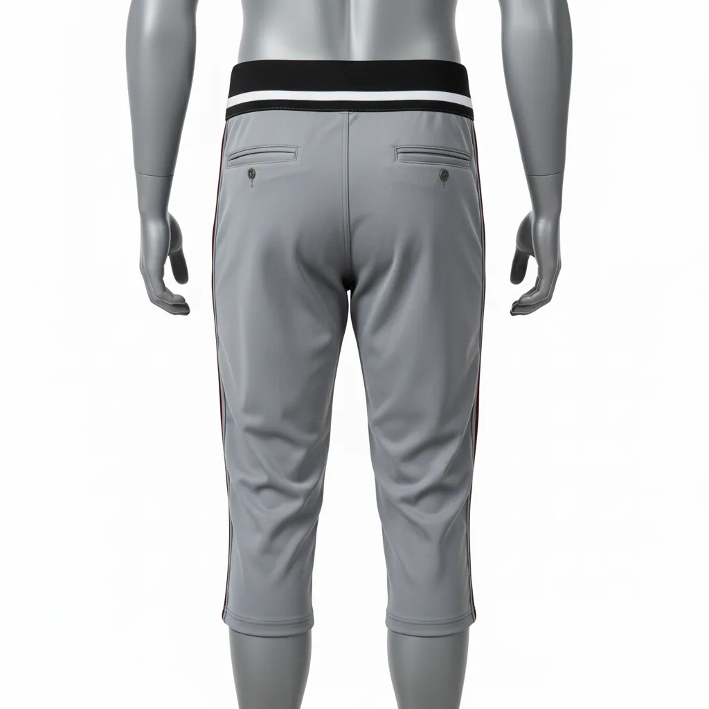Custom Baseball Knicker Style Baseball Pant - Gray, Maroon - Double Piped - Back View - Kinexa Sportswear