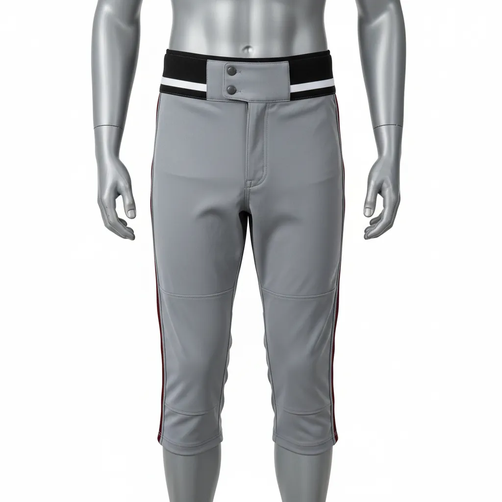 Custom Baseball Knicker Style Baseball Pant - Gray, Maroon - Double Piped - Front View - Kinexa Sportswear