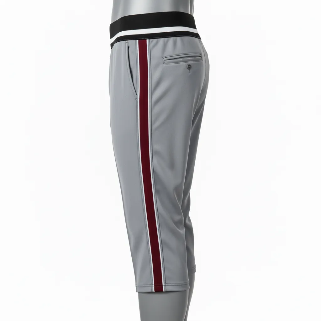 Custom Baseball Knicker Style Baseball Pant - Gray, Maroon - Double Piped - Side View - Kinexa Sportswear
