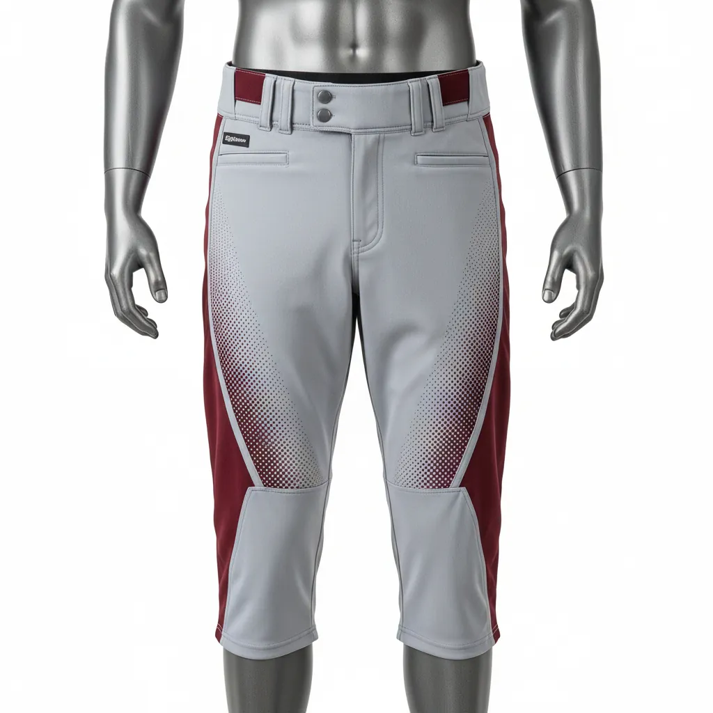 Custom Baseball Knicker Style Baseball Pant - Gray, Maroon - Halftone Side Panel - Front View - Kinexa Sportswear