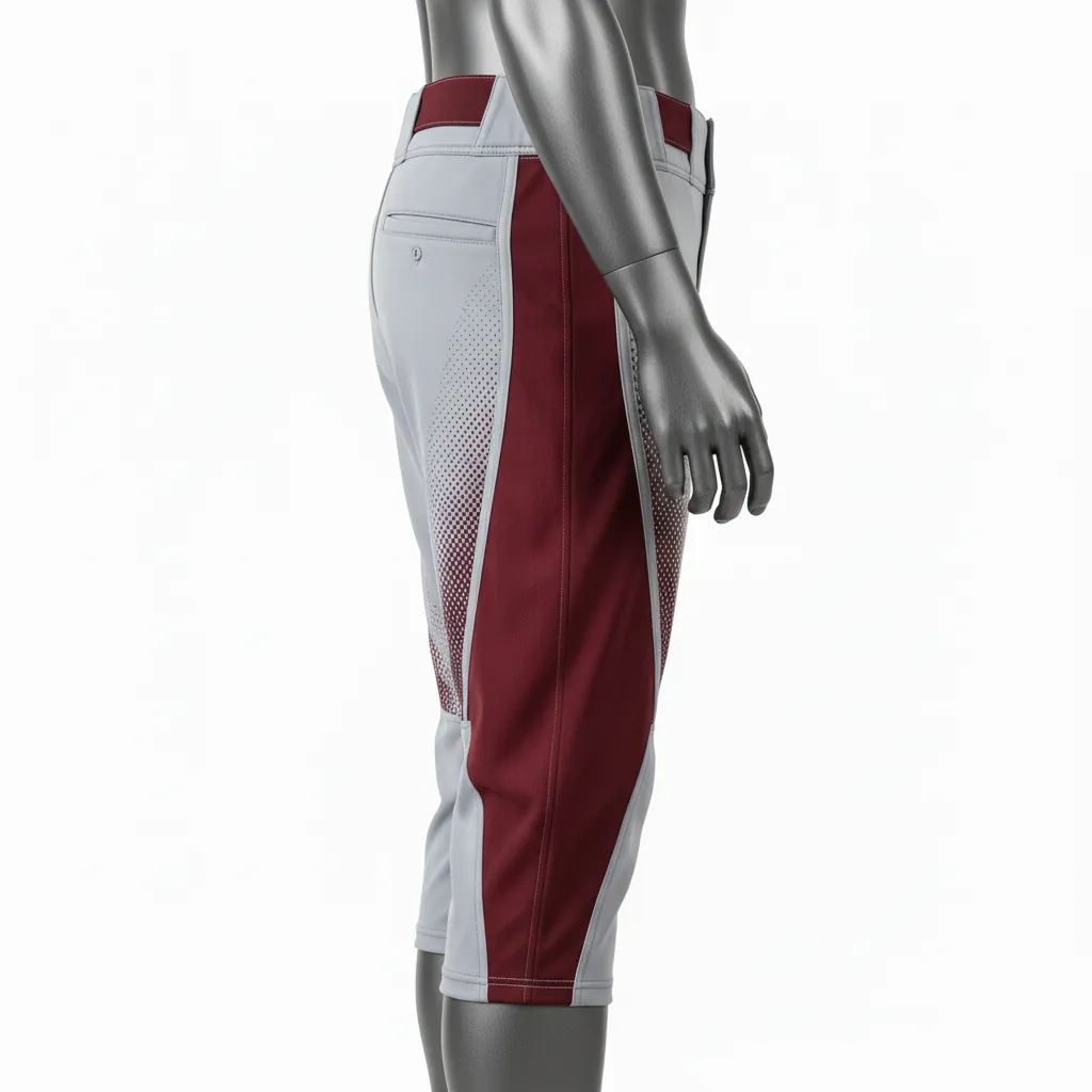 Custom Baseball Knicker Style Baseball Pant - Gray, Maroon - Halftone Side Panel - Side View - Kinexa Sportswear