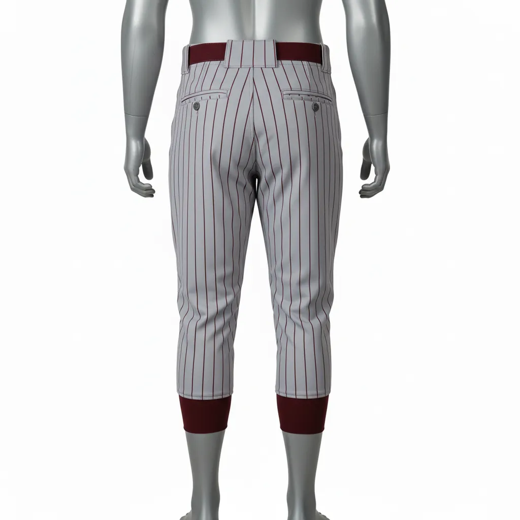 Custom Baseball Knicker Style Baseball Pant - Gray, Maroon - Pinstripe - Back View - Kinexa Sportswear
