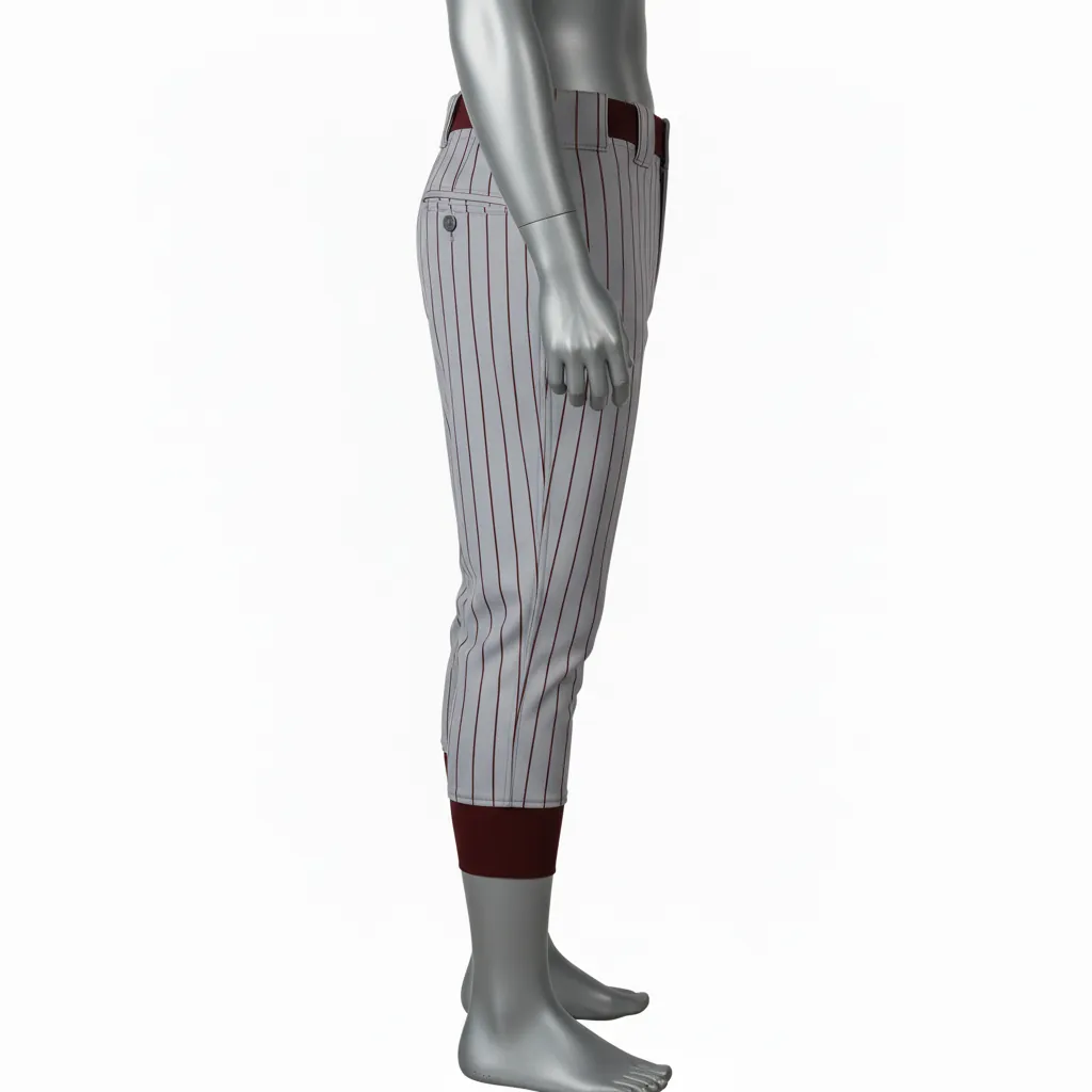 Custom Baseball Knicker Style Baseball Pant - Gray, Maroon - Pinstripe - Side View - Kinexa Sportswear