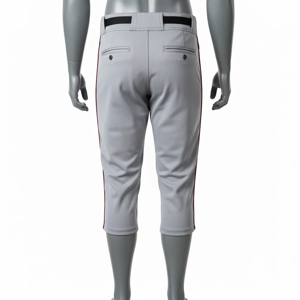 Custom Baseball Knicker Style Baseball Pant - Gray, Maroon - Single Piped - Back View - Kinexa Sportswear
