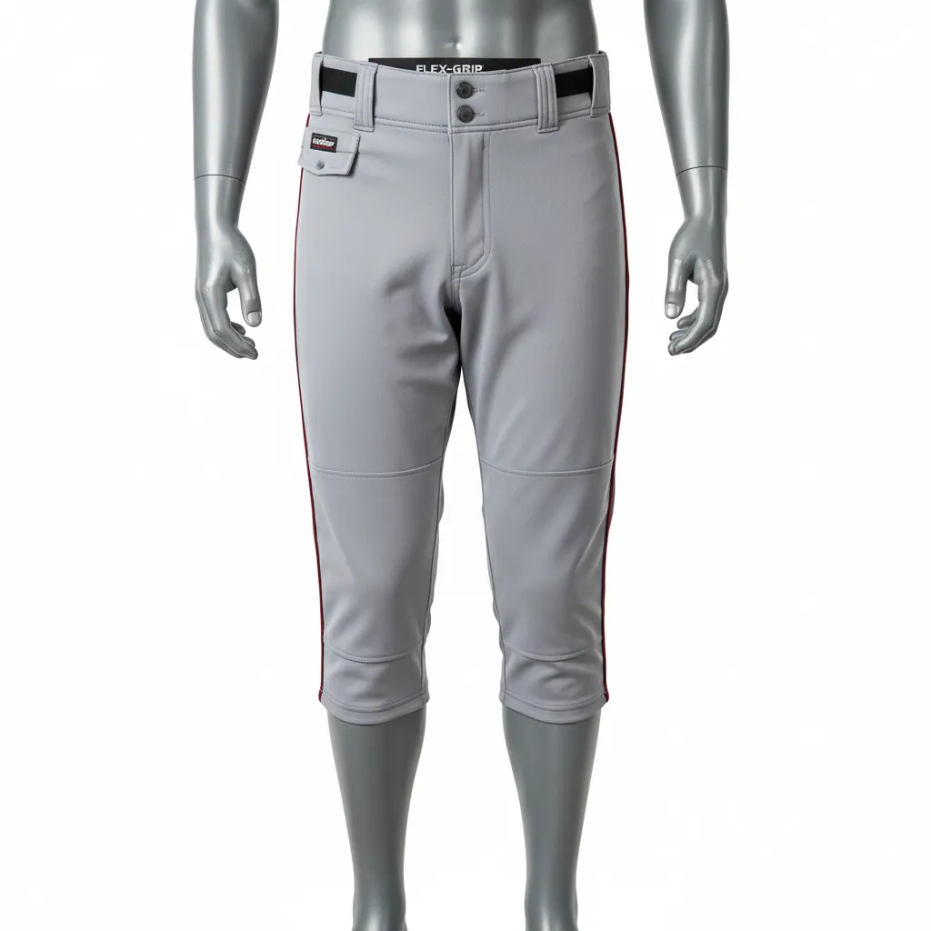 Custom Baseball Knicker Style Baseball Pant - Gray, Maroon - Single Piped - Front View - Kinexa Sportswear