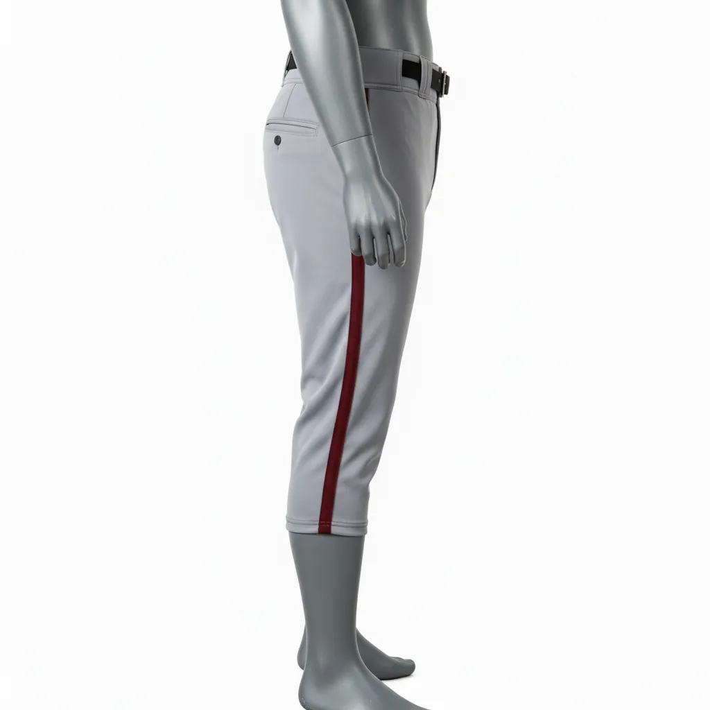 Custom Baseball Knicker Style Baseball Pant - Gray, Maroon - Single Piped - Side View - Kinexa Sportswear