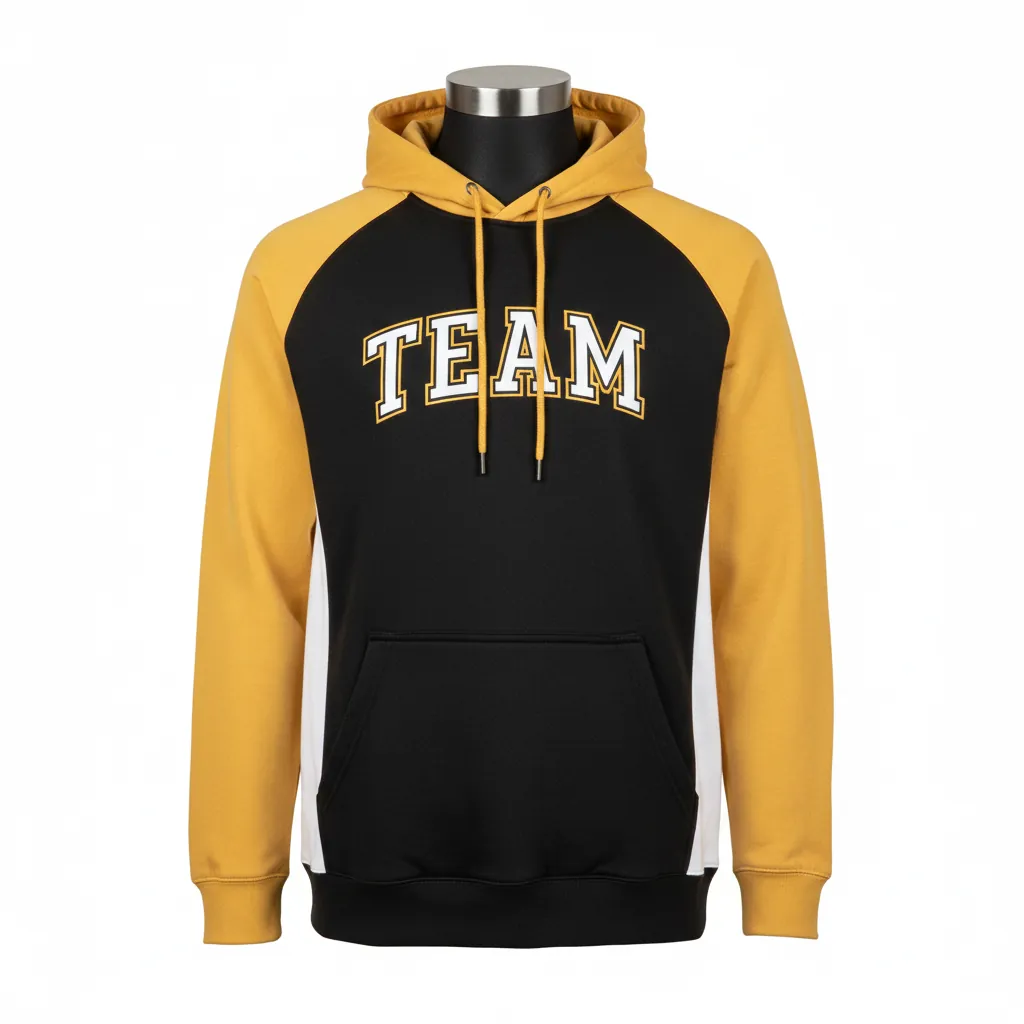 Custom Baseball Pullover Baseball Hoodie - Black, Gold - Colorblock - Front View - Kinexa Sportswear