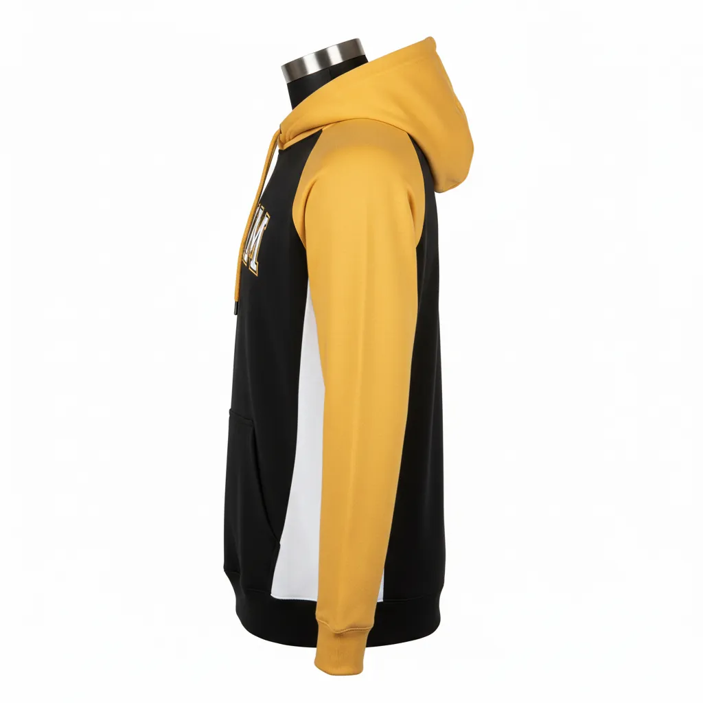 Custom Baseball Pullover Baseball Hoodie - Black, Gold - Colorblock - Side View - Kinexa Sportswear