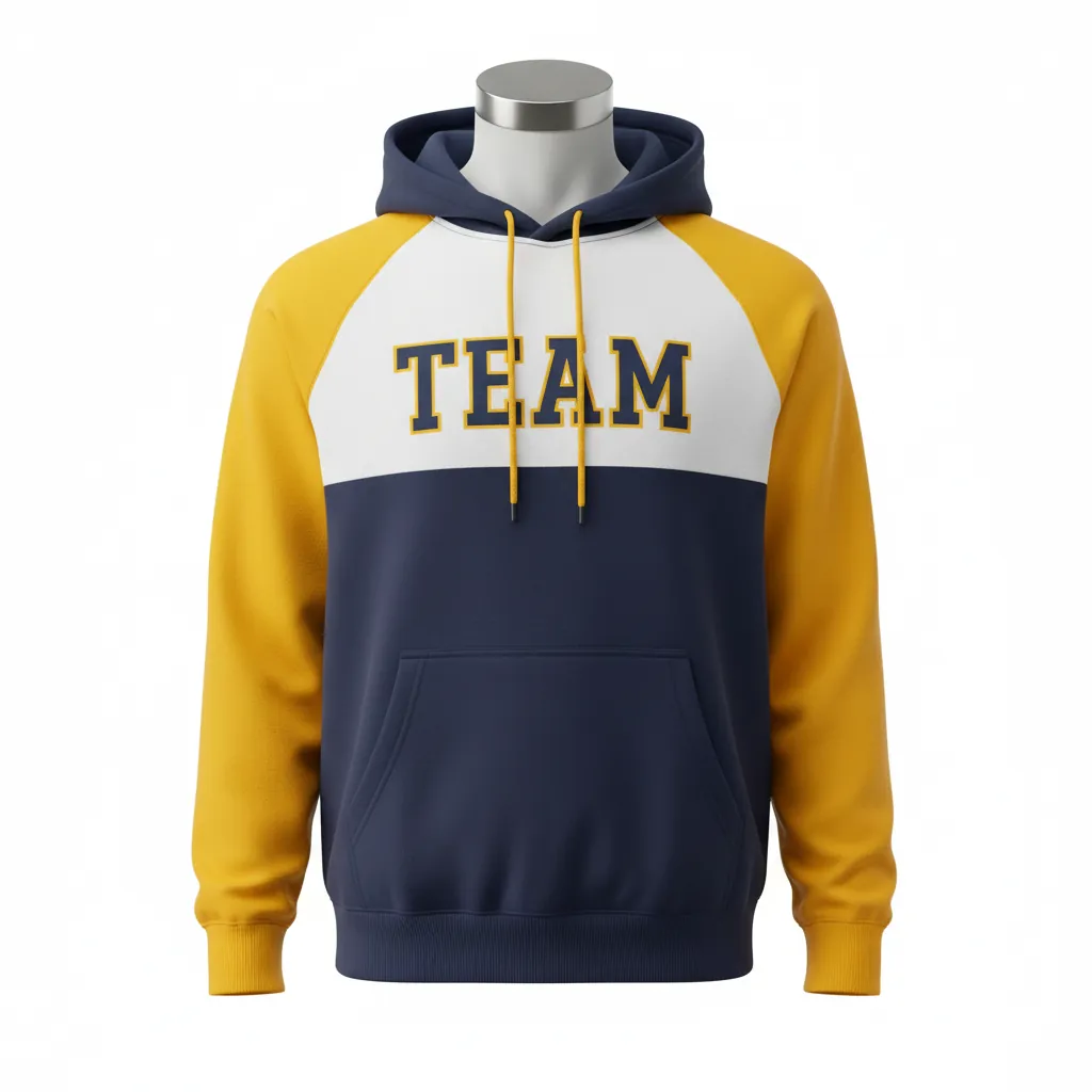Custom Baseball Pullover Baseball Hoodie - Navy, Yellow, White - Colorblock - Front View - Kinexa Sportswear