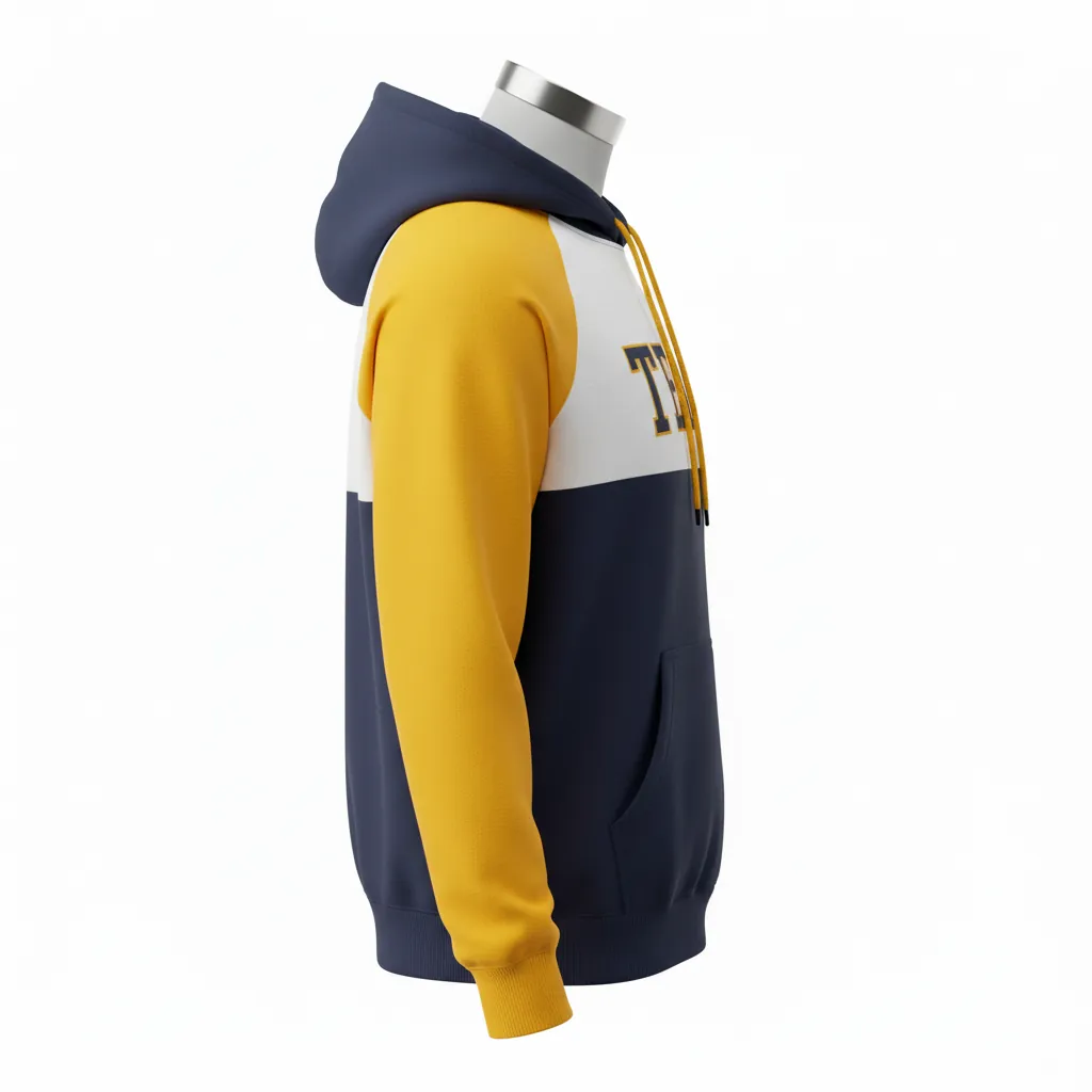 Custom Baseball Pullover Baseball Hoodie - Navy, Yellow, White - Colorblock - Side View - Kinexa Sportswear