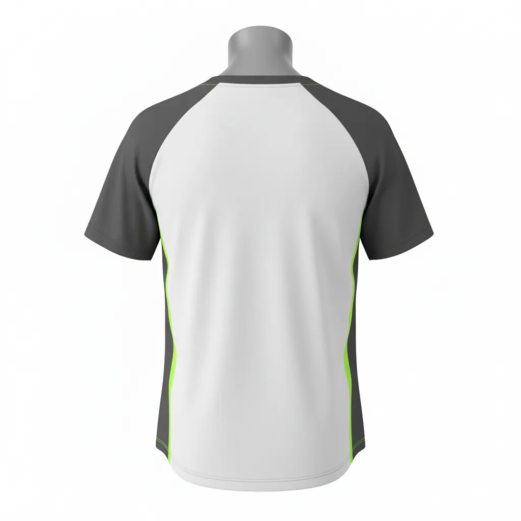 Custom Baseball Round Neck Baseball Jersey - White, Green - Roundneck Charcoal Neon Urban Blocks Script - Back View - Kinexa Sportswear