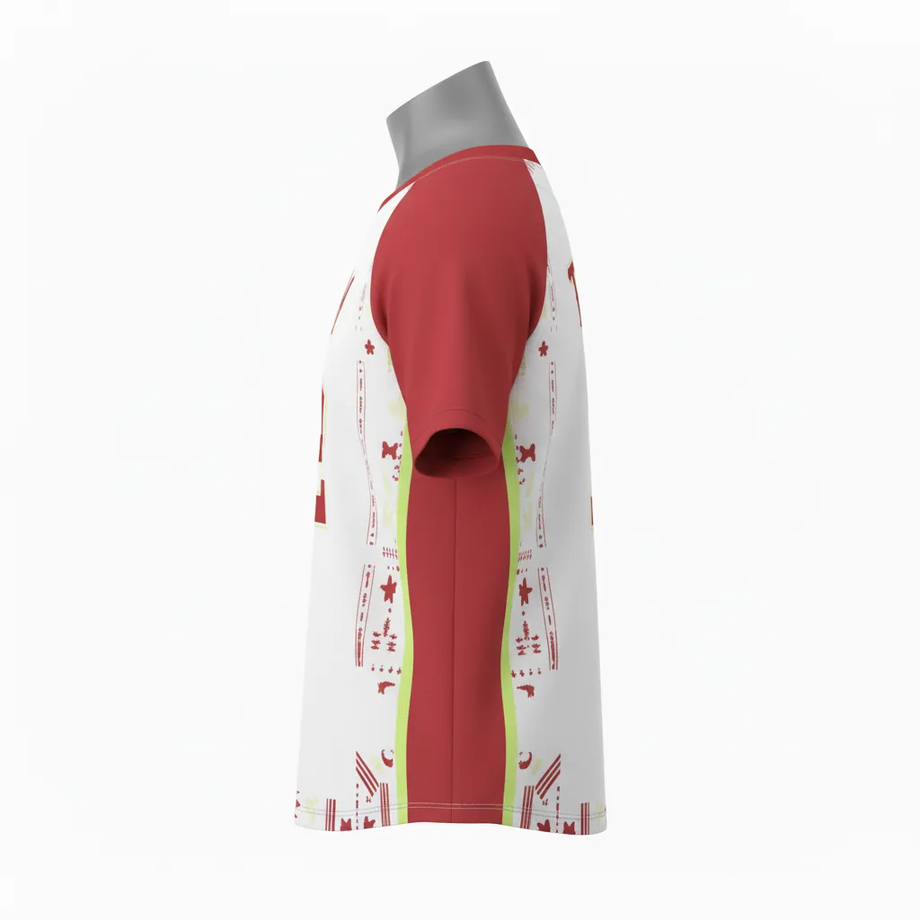 Custom Baseball Round Neck Baseball Jersey - White, Red, Cream - Roundneck Cherry Vintage Script - Side View - Kinexa Sportswear
