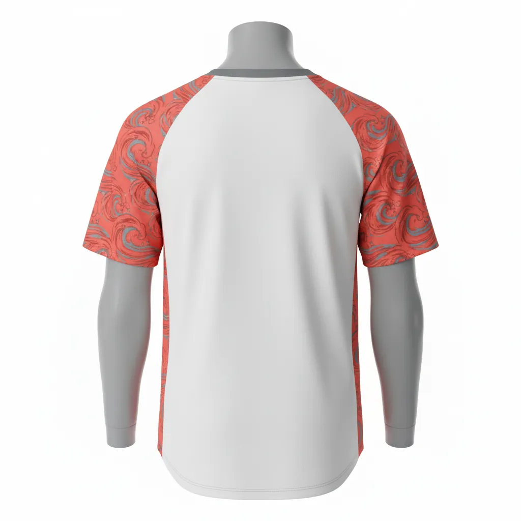 Custom Baseball Round Neck Baseball Jersey - White, Grey - Roundneck Coral Tropical Waves Script - Back View - Kinexa Sportswear