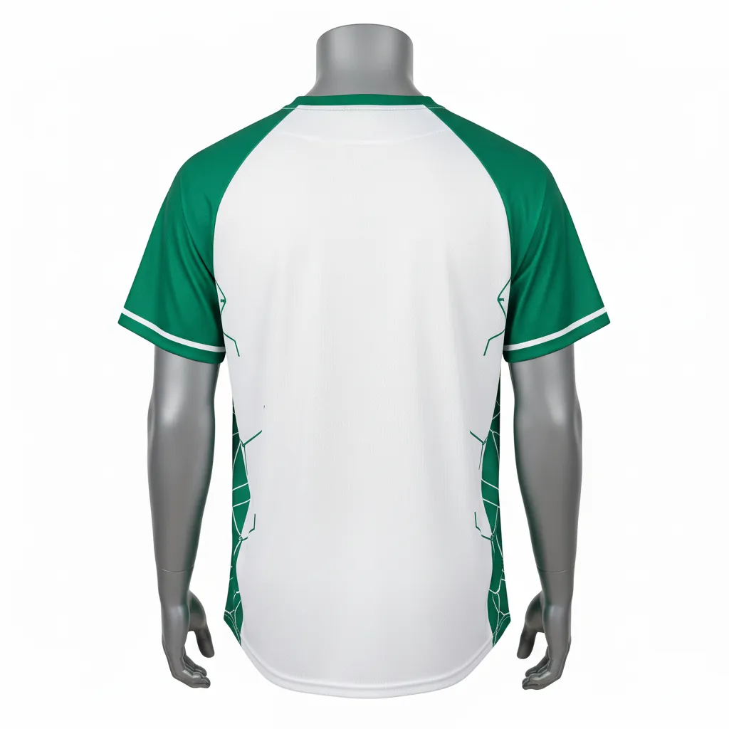 Custom Baseball Round Neck Baseball Jersey - White, White - Roundneck Emerald Hexagon Pattern Script - Back View - Kinexa Sportswear