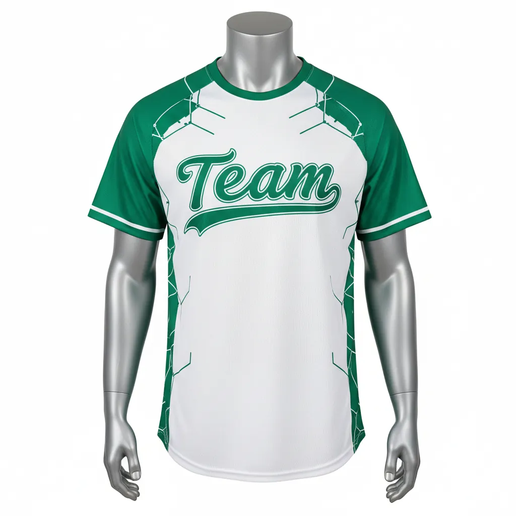 Custom Baseball Round Neck Baseball Jersey - White, White - Roundneck Emerald Hexagon Pattern Script - Front View - Kinexa Sportswear