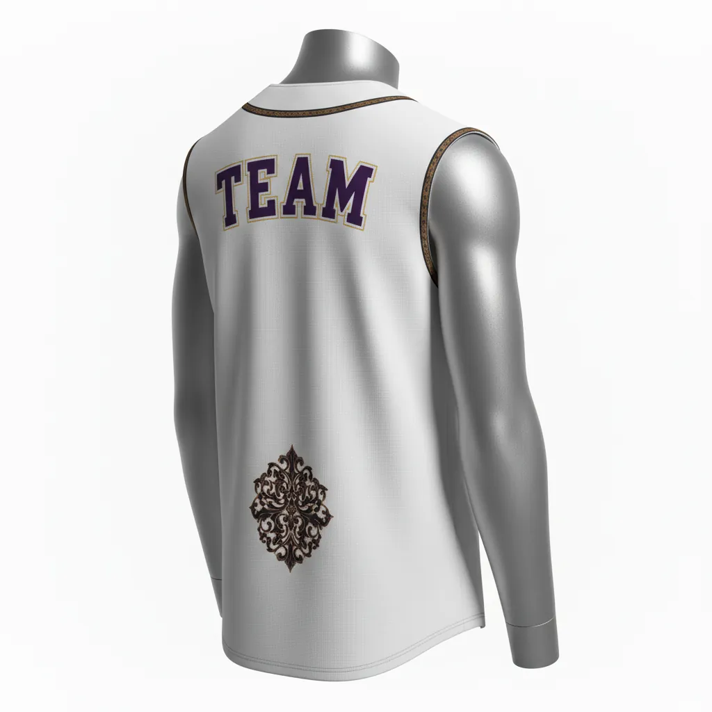 Custom Baseball Sleeveless Baseball Jersey - White, Black - Button Bronze Premium Accents Script - Back View - Kinexa Sportswear
