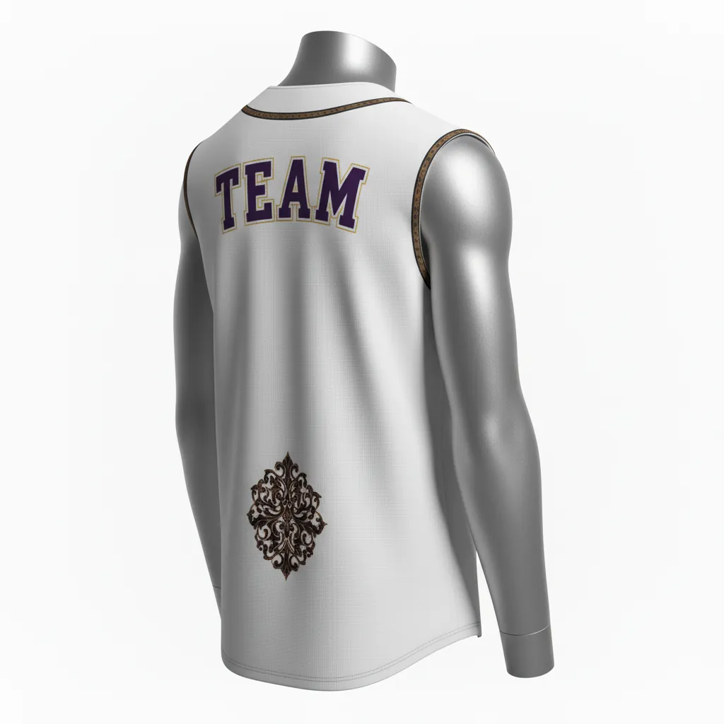 Custom Baseball Sleeveless Baseball Jersey - White, Black - Button Bronze Premium Accents Script - Side View - Kinexa Sportswear