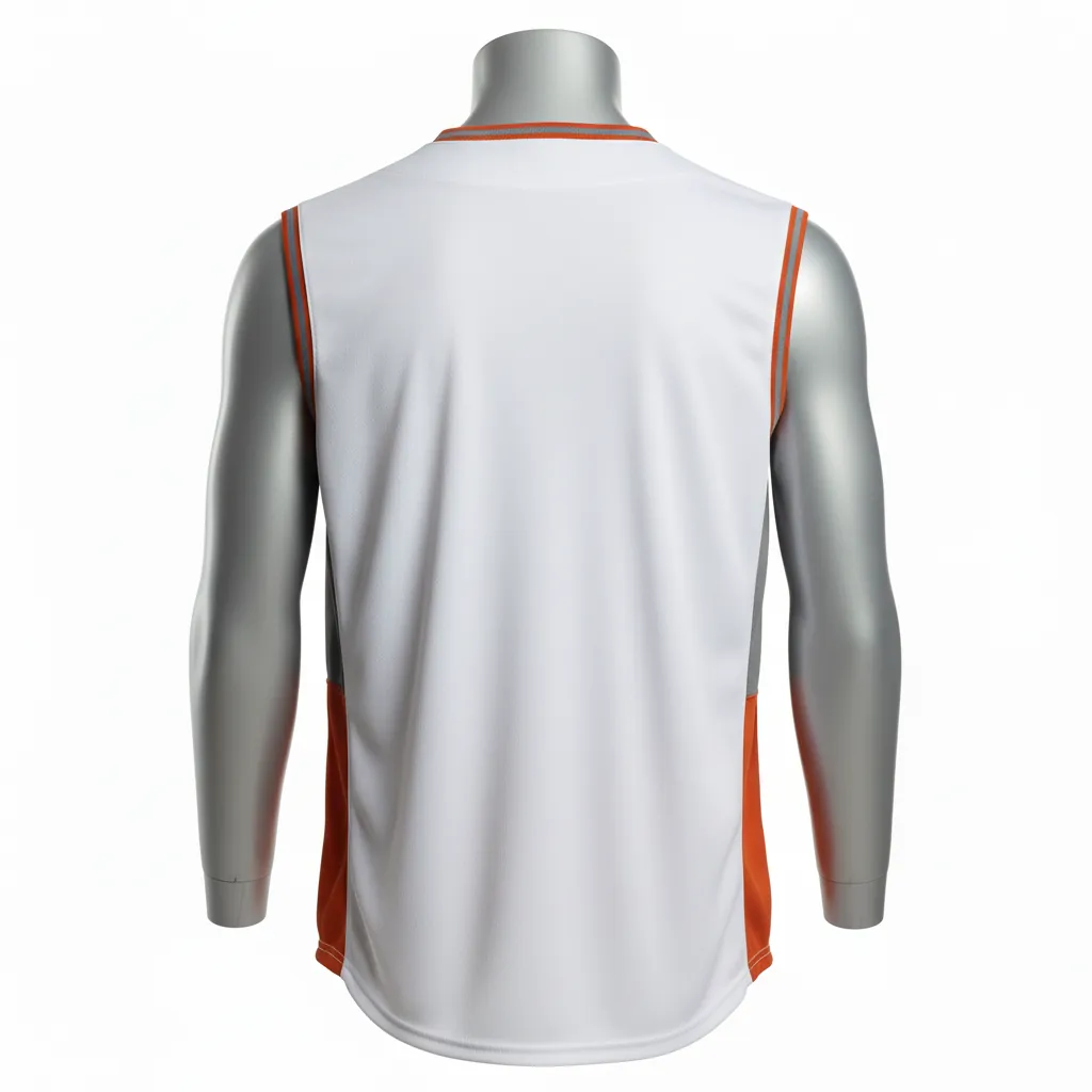 Custom Baseball Sleeveless Baseball Jersey - White, Burnt, Orange... - Button Side Panel Block Script - Back View - Kinexa Sportswear