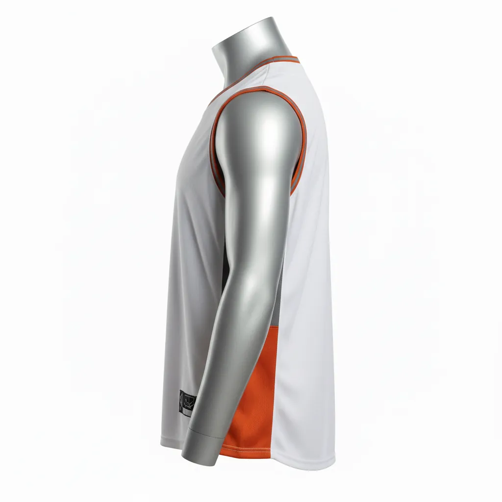 Custom Baseball Sleeveless Baseball Jersey - White, Burnt, Orange... - Button Side Panel Block Script - Side View - Kinexa Sportswear